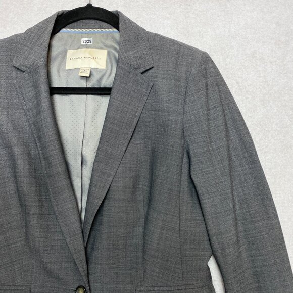 Banana Republic Blazer Womens 8 Gray One Button Wool Blend Jacket - Picture 2 of 14